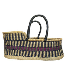 Baby Moses Basket Black Handles - Purple Stripes