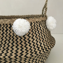 Seagrass Belly Basket Zigzag Black – White Pom Pom