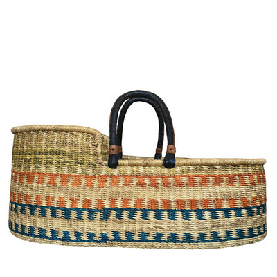 Baby Moses Basket Black Handles - Orange And Green