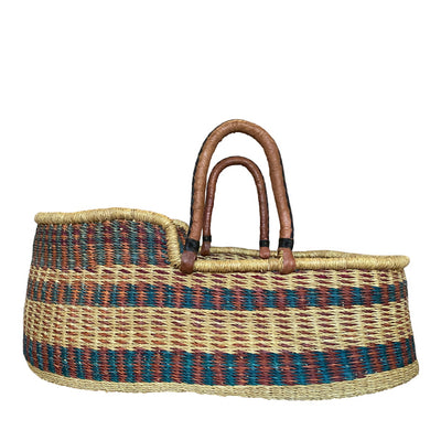 Baby Moses Basket Brown Handles - Multicolor