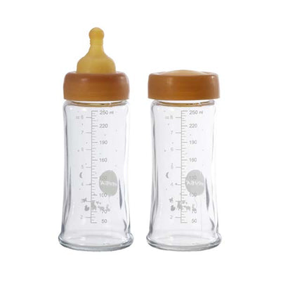 Hevea Wide Neck Baby Glass Bottles 250ml (set of 2)