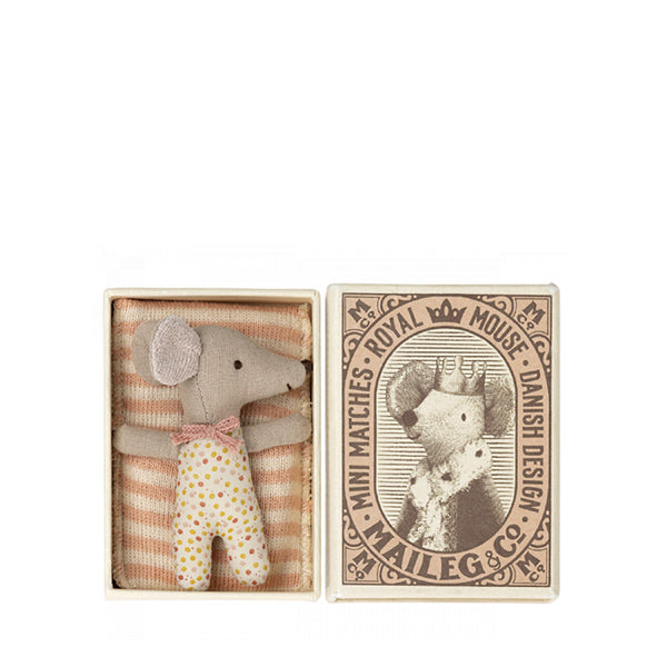 Sleepy/Wakey Baby Mouse in Matchbox - Rose