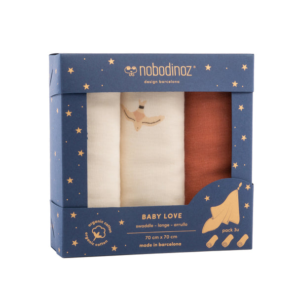 Nobodinoz Baby Love Swaddles 3 Pack - Toffee