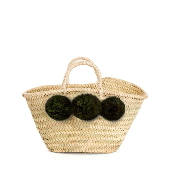 Bohemia Design Mini Pom Pom Basket – Forest Green - Elenfhant
