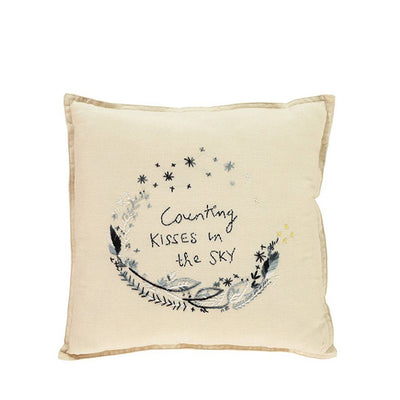 Camomile London Hand Embroidered Cushion ‘Counting Kisses’ – Black