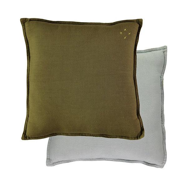 Camomile London Padded Cushion – Moss/Powder Blue