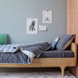 Camomile London Petit House Cushion – Mini Check Blue