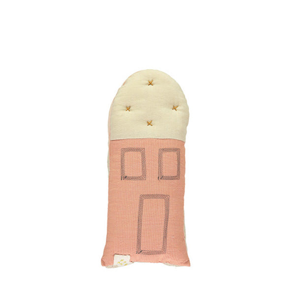Camomile London Petit House Cushion – Mini Check Coral