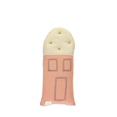 Camomile London Petit House Cushion – Mini Check Coral