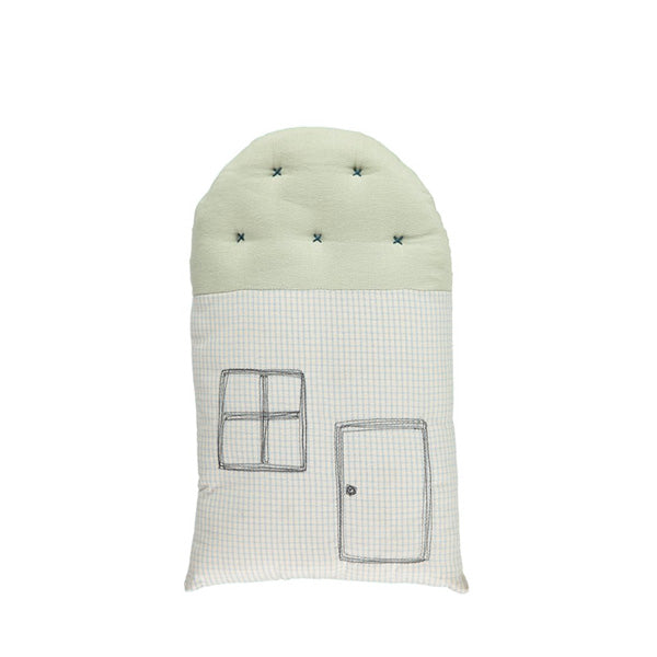 Camomile London Small House Cushion – Double Check Blue/Mint