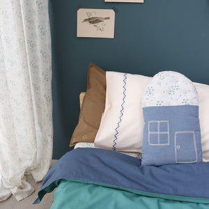 Camomile London Small House Cushion – Minako Cornflower/Mini Check Blue