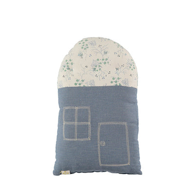 Camomile London Small House Cushion – Minako Cornflower/Mini Check Blue