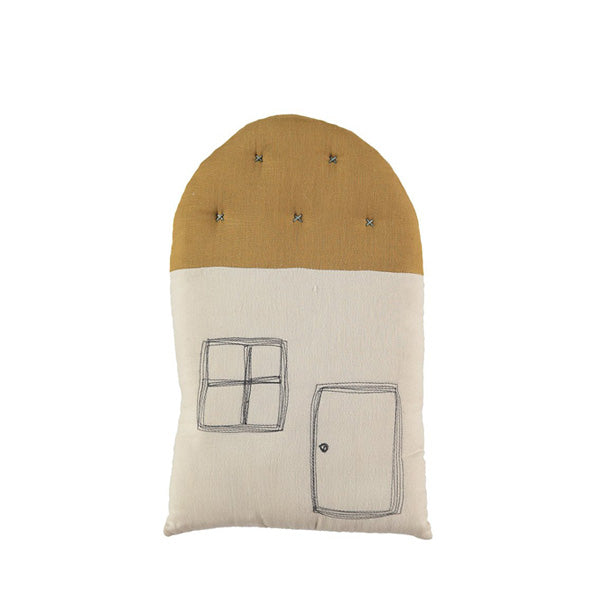 Camomile London Small House Cushion – Stone/Ochre