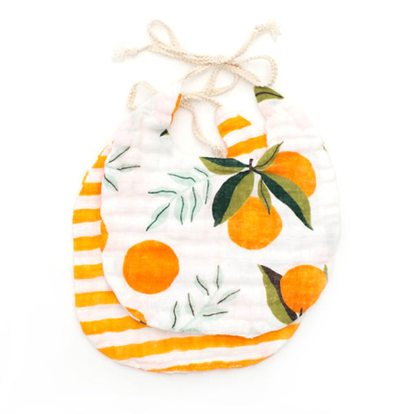 Clementine Kids Bib 2-Pack - Clementine and Citrus Stripe