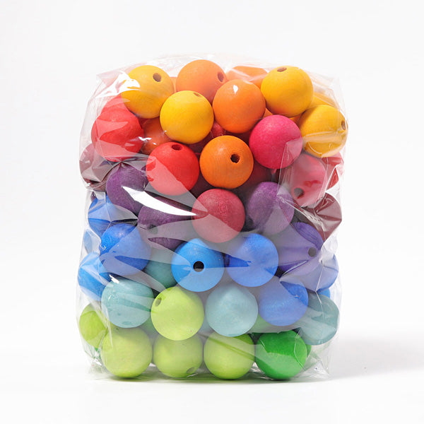 Grimm's Rainbow Wooden Beads Large 30mm - 96 pieces