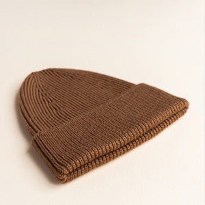 Hvid Knitted Beanie Fonzie - Chocolate