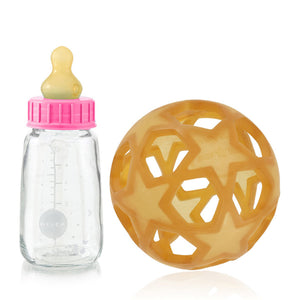 Hevea 2in1 Baby Glass Bottle with Star Ball - Pink