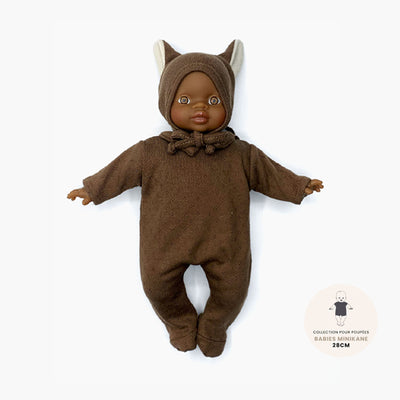 Minikane "Collection Babies" Onesie CORENTIN with Hat - Chocolat Fox