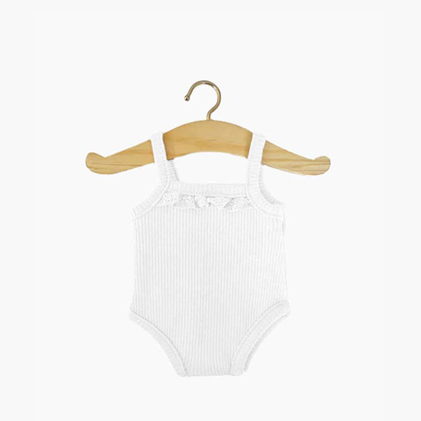 Minikane Les P'tits Basiques Ribbed Knit Girl's Body with Lace - White