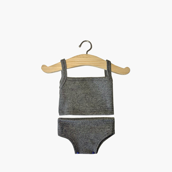Minikane Les P'tits Basiques Ribbed Knit Girl's Underwear Set - Gris Anthracite