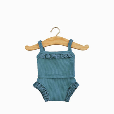 Minikane Les P'tits Basiques Ribbed Knit Girl's Underwear Set with Lace - Paon