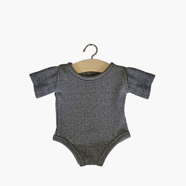 Minikane Les P'tits Basiques Ribbed Knit Body Short Sleeve - Gris Anthracite