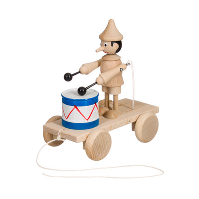 Miva Wooden Pull Along Toy - Drum Pinocchio BLUE