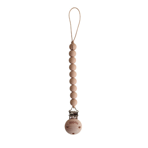 Mushie Pacifier Clip Cleo - Pale Taupe