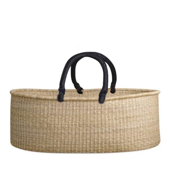 Natural Baby Moses Flat Basket – Black Handles