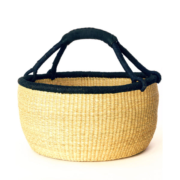 Oversize Natural Bolga Basket – Black Rim and Black Leather Handle