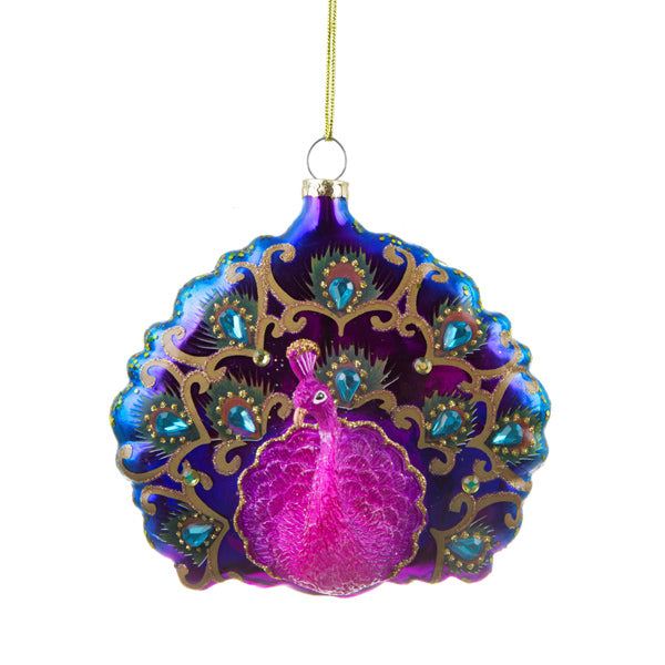 Glass Shaped Christmas Bauble - Peacock