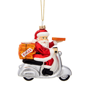 Glass Shaped Christmas Bauble - Pizza Delivery Santa