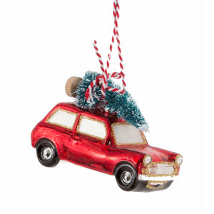 Glass Shaped Christmas Bauble - Red Driving Home for Christmas Car