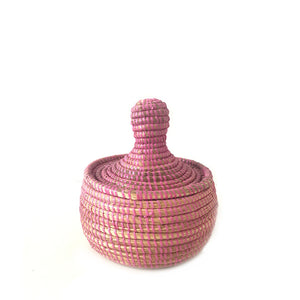 Hand Woven Lidded Bijoux Basket – Pink