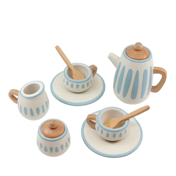 Sebra Wooden Tea Set - Classic White/Dusty Teal