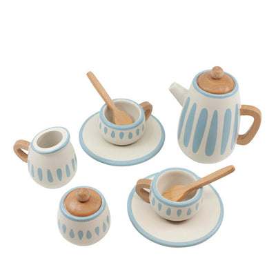 Sebra Wooden Tea Set - Classic White/Dusty Teal