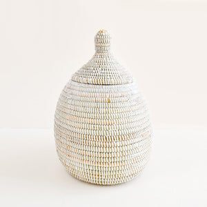 Hand Woven Lidded Gourd Basket – White