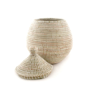 Hand Woven Lidded Gourd Basket – White