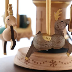 Wooderful Life Wooden Music Box - Santa & Reindeer Carousel