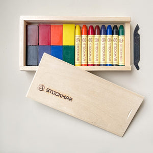 Stockmar Beeswax Crayons - 8 Blocks & 8 Sticks in Wooden Case