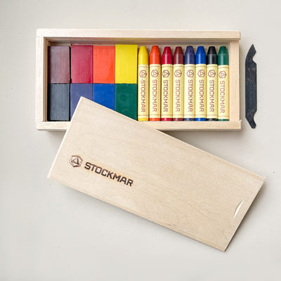 Stockmar Beeswax Crayons - 8 Blocks & 8 Sticks in Wooden Case