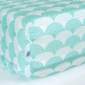 Swedish Linens Rainbows Fitted Sheet – Minty Blue