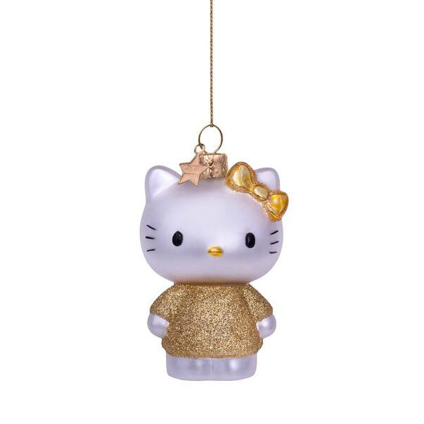 Vondels Glass Shaped Christmas Ornament - Hello Kitty w/gold Dress