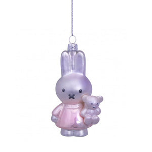 Vondels Glass Shaped Christmas Ornament - Miffy with Pink Dress and Bear