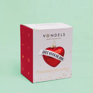 Vondels Glass Christmas Ornament - Red Heart with Text HART VOOR DE ZORG