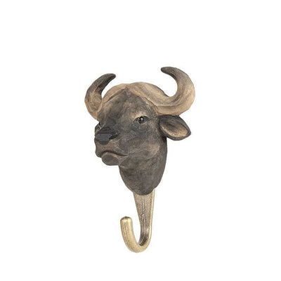 Wildlife Garden Hand Carved Animal Hook - African Buffalo
