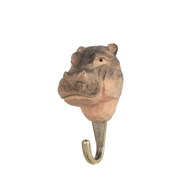 Wildlife Garden Hand Carved Animal Hook - Hippopotamus