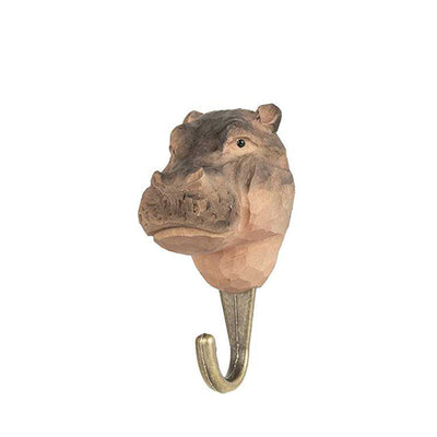 Wildlife Garden Hand Carved Animal Hook - Hippopotamus