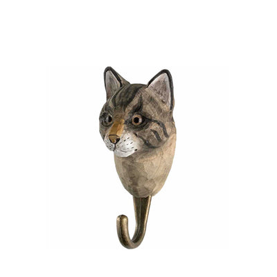 Wildlife Garden Hand Carved Animal Hook - House Cat