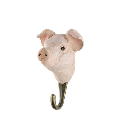 Wildlife Garden Hand Carved Animal Hook - Pig